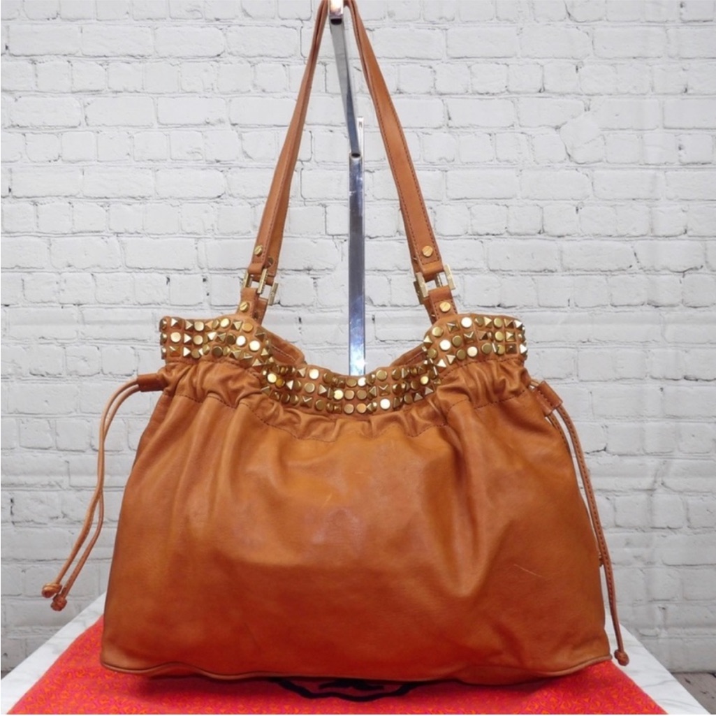 Tory Burch Tan Studded Linden Leather Tote Bag